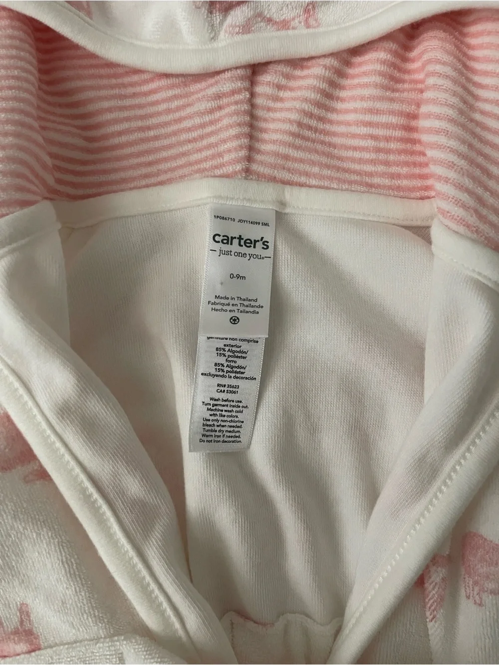 Carter's Pink & White Hooded Infant Robe size 0-9M